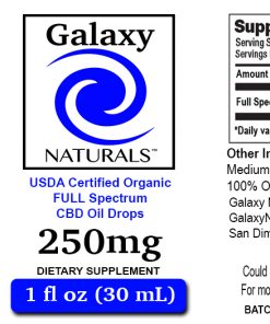 Galaxy Naturals 250mg CBD Label